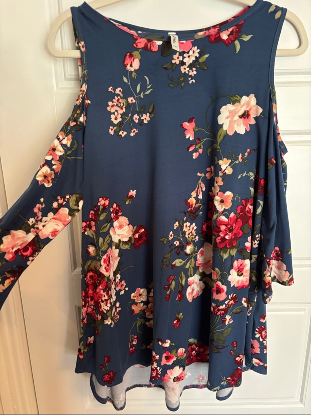 Off-the-Shoulder Floral Swing Sweater - Blue
